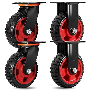 6 Inch Caster Wheels, Heavy Duty Plate Casters for Cart, 2 Swivel & 2 Fixed | Heavy Duty All Terrain Wheels for Dolly, Cart, Trolley, Wagon and Chicken Coop