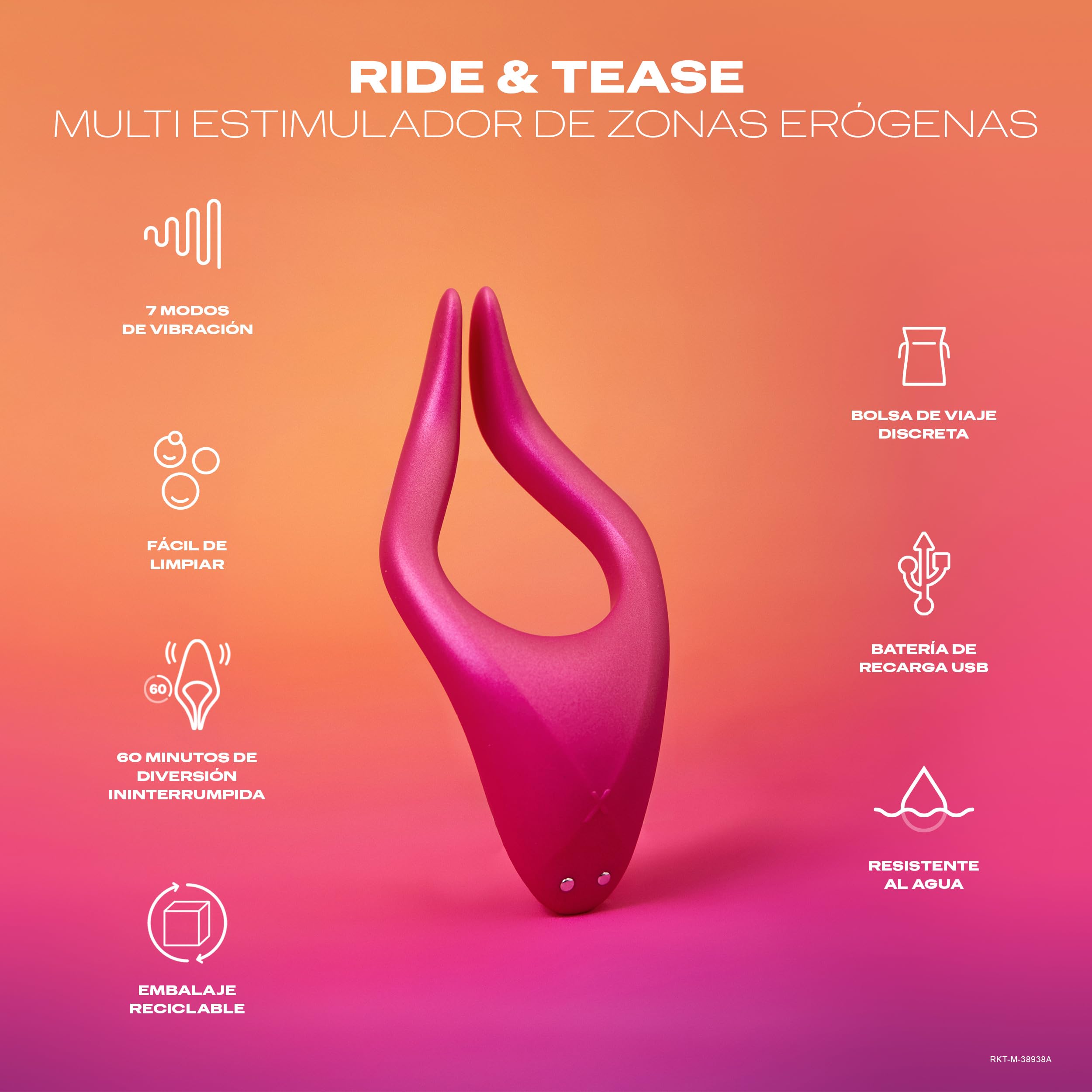 Durex Vibrador Estimulador Multi Uso RIDE & TEASE, juguete sexual para mujer, hombre y pareja, 7 modos de vibración y resistente al agua