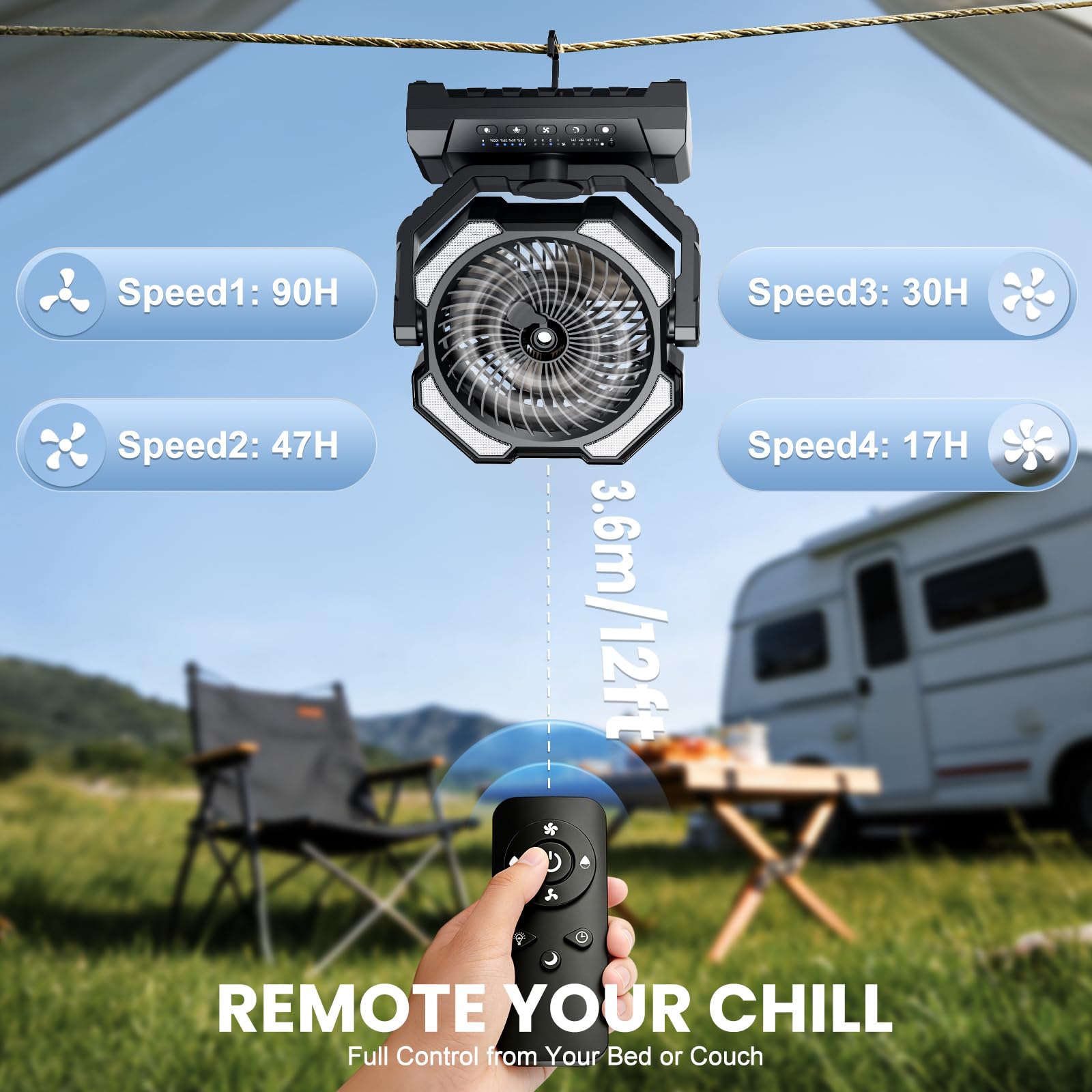 Ateroll 20000 mAh Akku Camping Ventilator mit Sprühnebel, USB Ventilator mit Fernbedienung, LED, Aufhängehaken Tischventilator