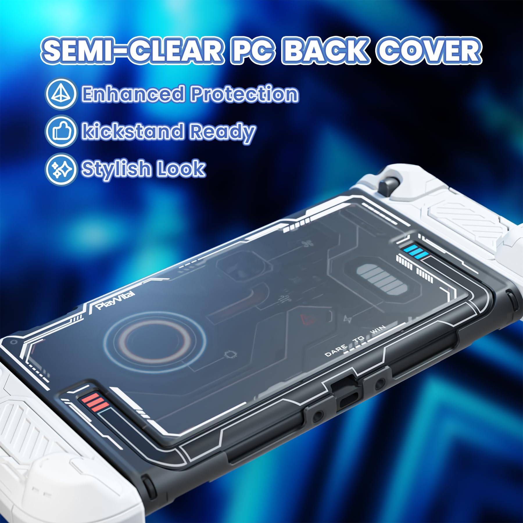 PlayVital Protective Case for Nintendo Switch 2, Stellar Mecha Ergonomic Anti-Slip Silicone Grip Cover, Dockable Hard Case Shell for Switch 2 with Joystick Cap & Sticker - White - 4