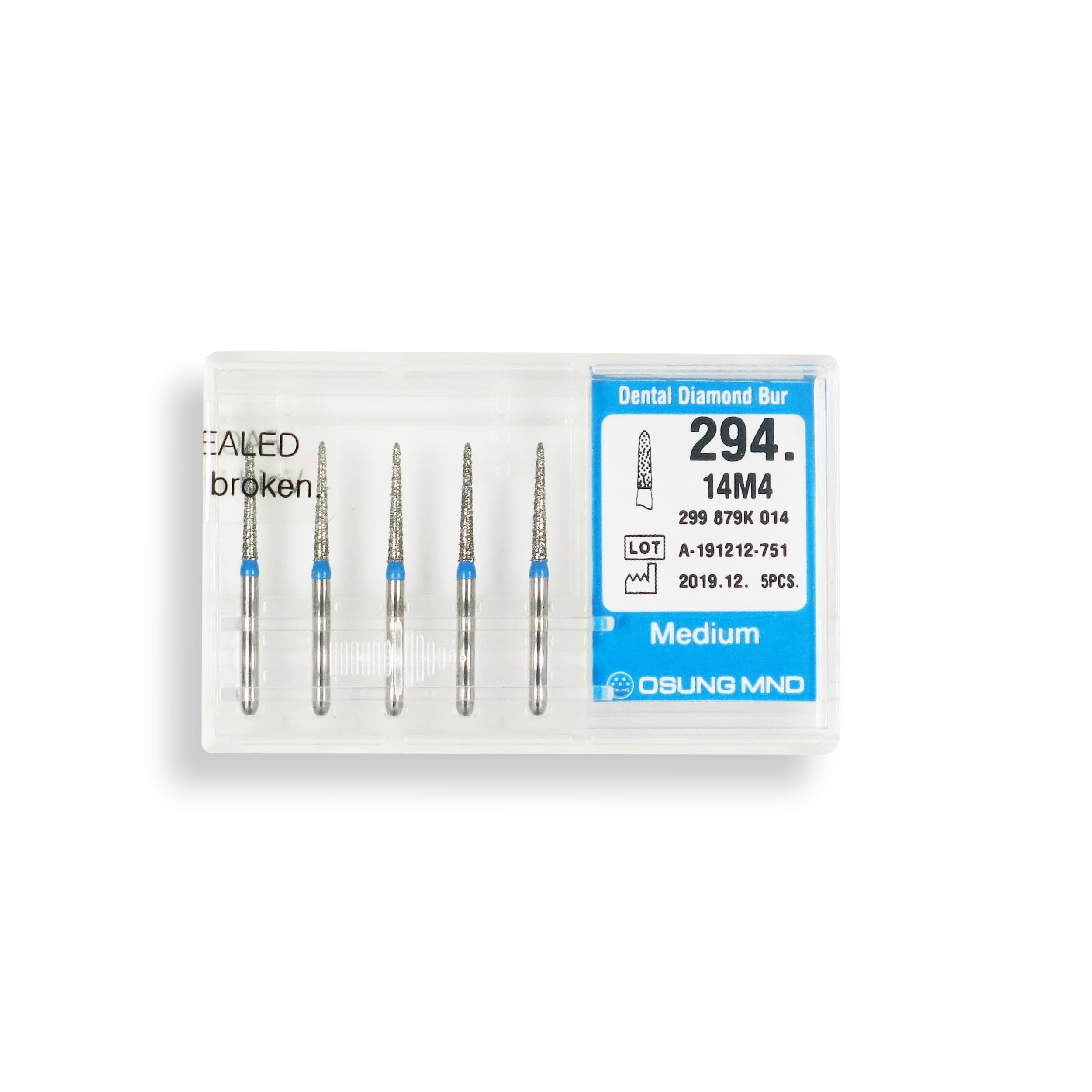 Torpedo, Conical 1.4 mm Dia. Medium Grit Diamond Dental Bur 25 Pcs. 294.14M4