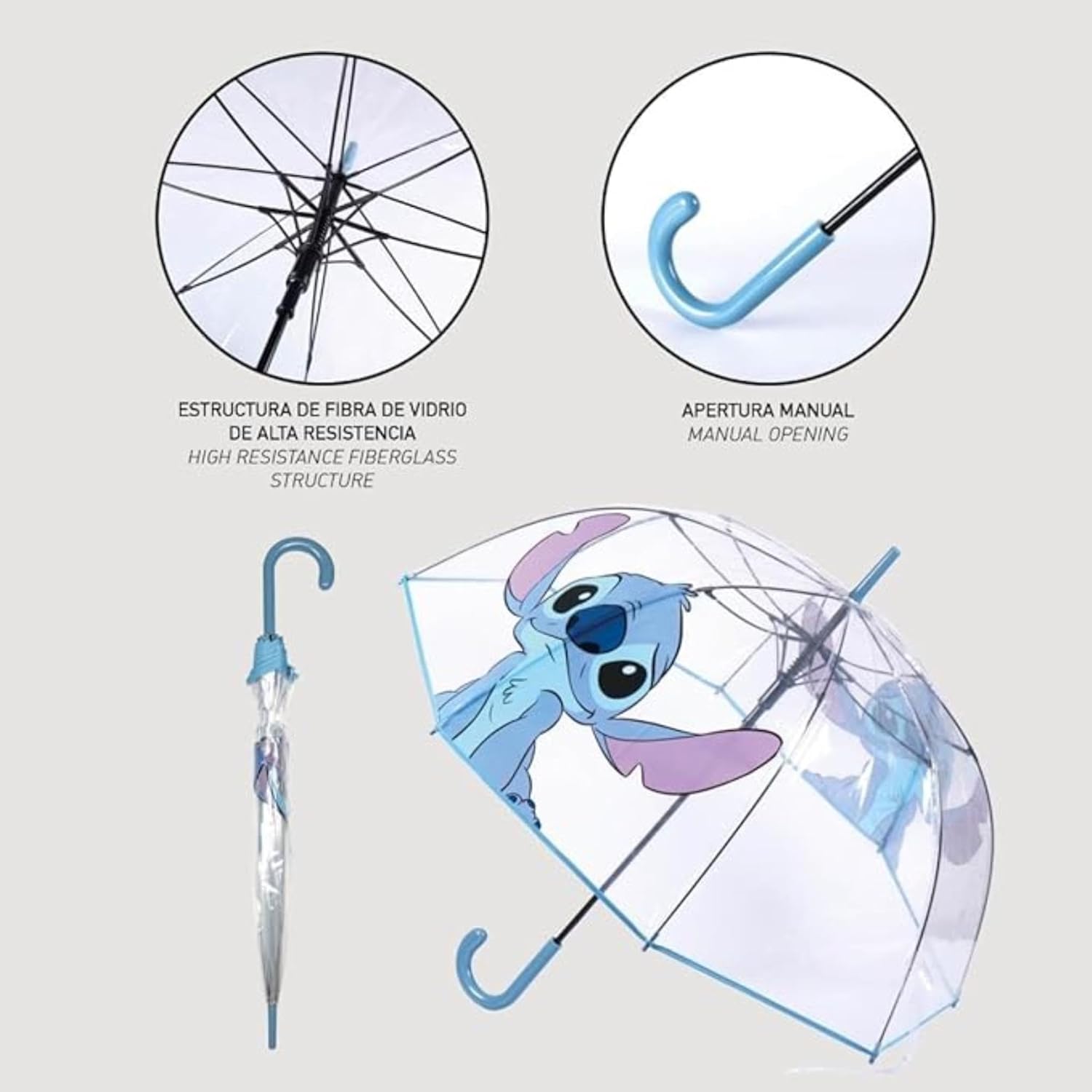 Cerdá life's little moments - parapluie transparent unisex de stitch - ouverture manuelle et mécanisme résistant au vent pour une haute résistance au vent - licence officielle disney