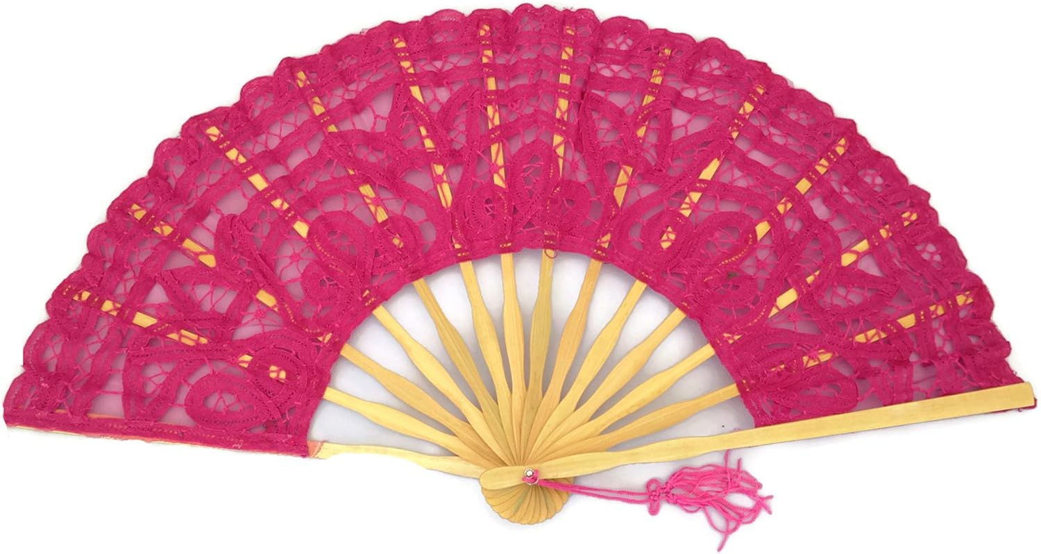 Lace Hand Fan Dark ,Hot ,Fuchsia, Fuschia Pink Open length 50cm / 20" by Gothi Creations Bridal, Dance, Party Favours (Dark ,Hot ,Fuchsia, Fuschia Pink)