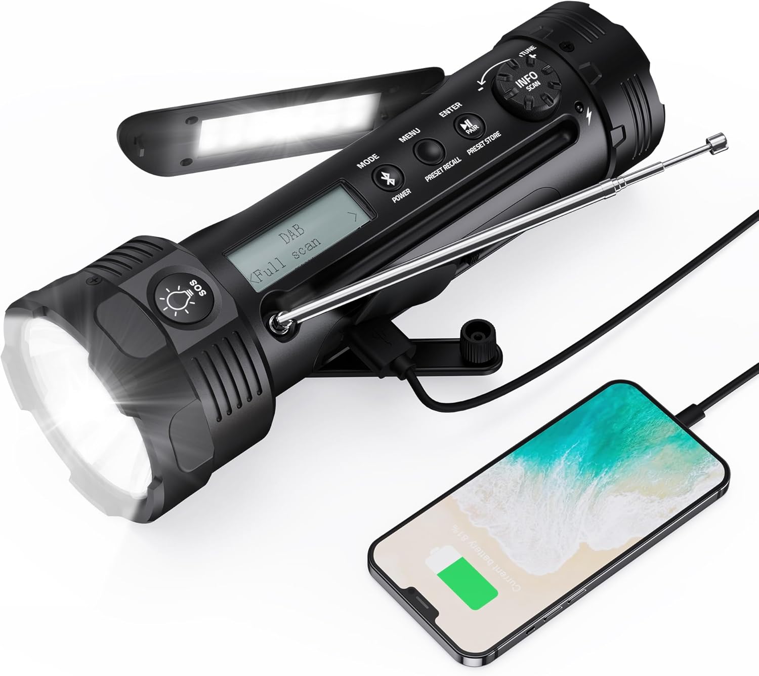 Tragbare Kurbelradio DAB/UKW mit Bluetooth, Outdoor Radio mit 4000mAh