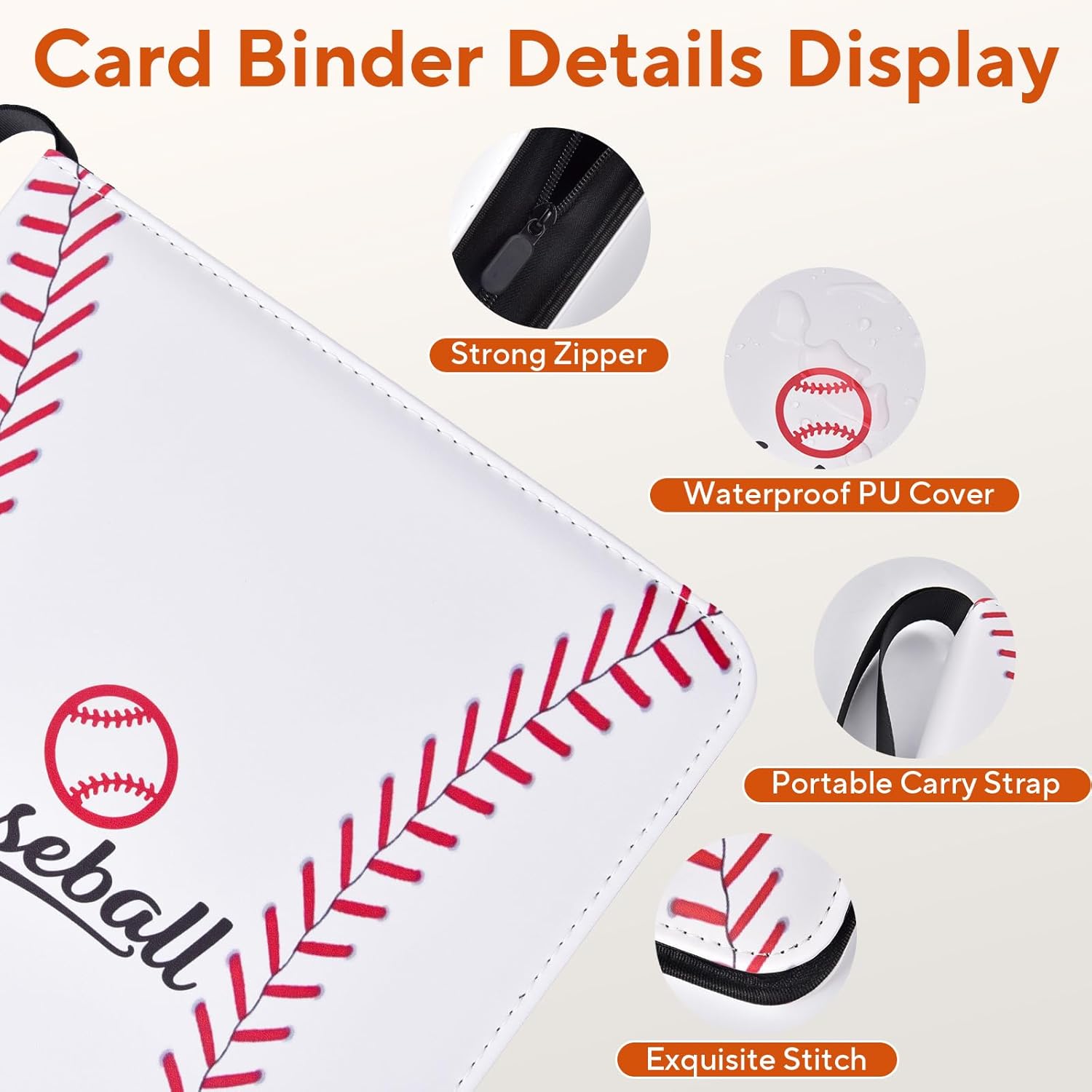 Baseball Card Binder 9 Pocket, 720 Pockets Trading Card Binder with Zipper, Portable Collector Card Album Storage Organizer for Sports Cards, Game Cards, Gifts for Kids