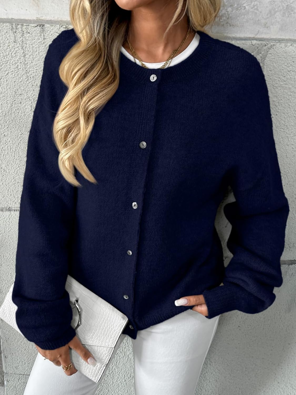 LILLUSORY Womens Crew Neck Button Down Cozy Cardigan Sweater Fall Outfits 2026 - Image 5