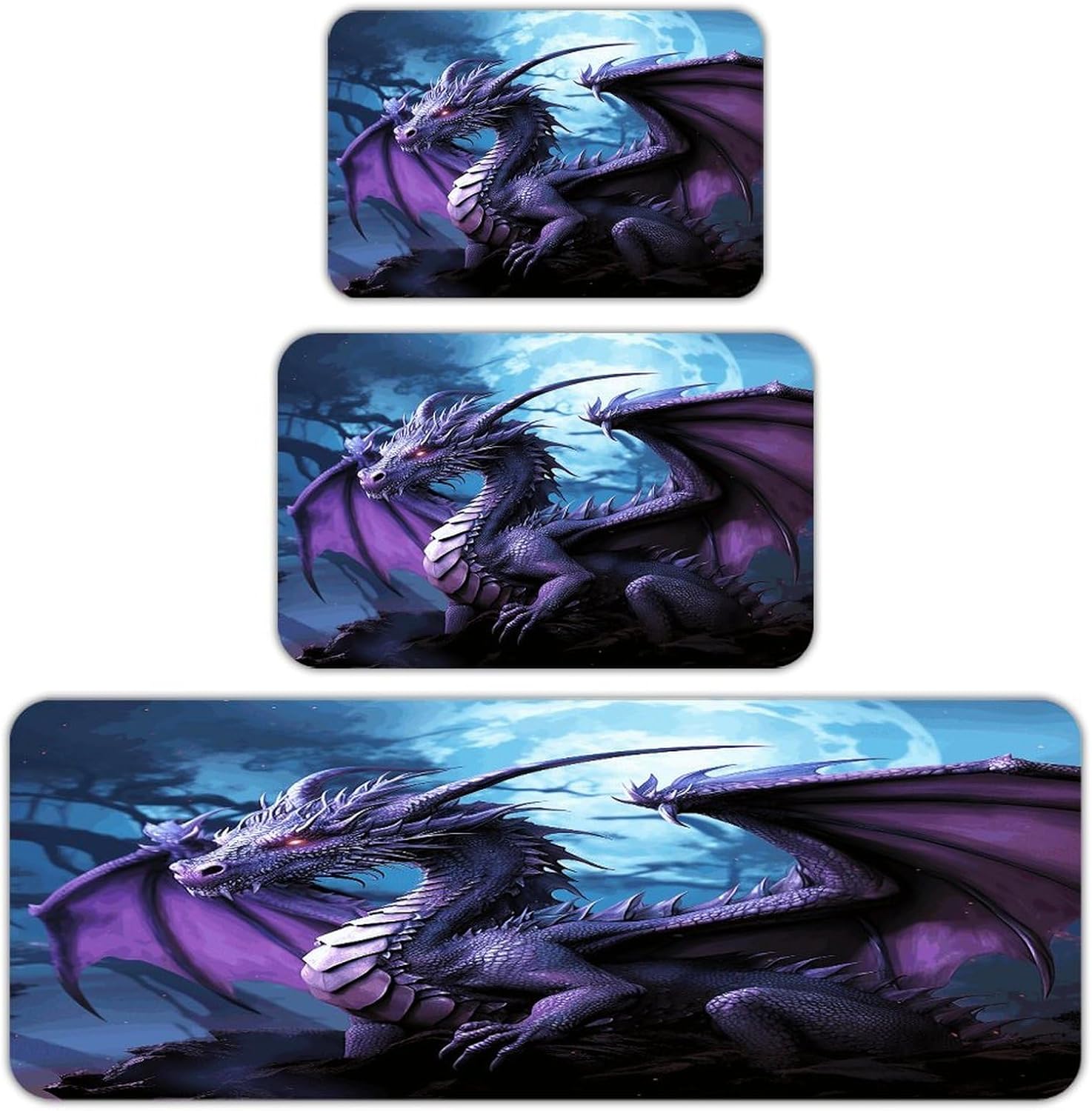 Purple Dragon Purple Moon Kitchen Rugs Sets of 3 Non Slip Kitchen Mats for Floor Farmhouse Kitchen Sink Mat Thick Comfort Standing Mat for Laundry Room Hallway Bathroom