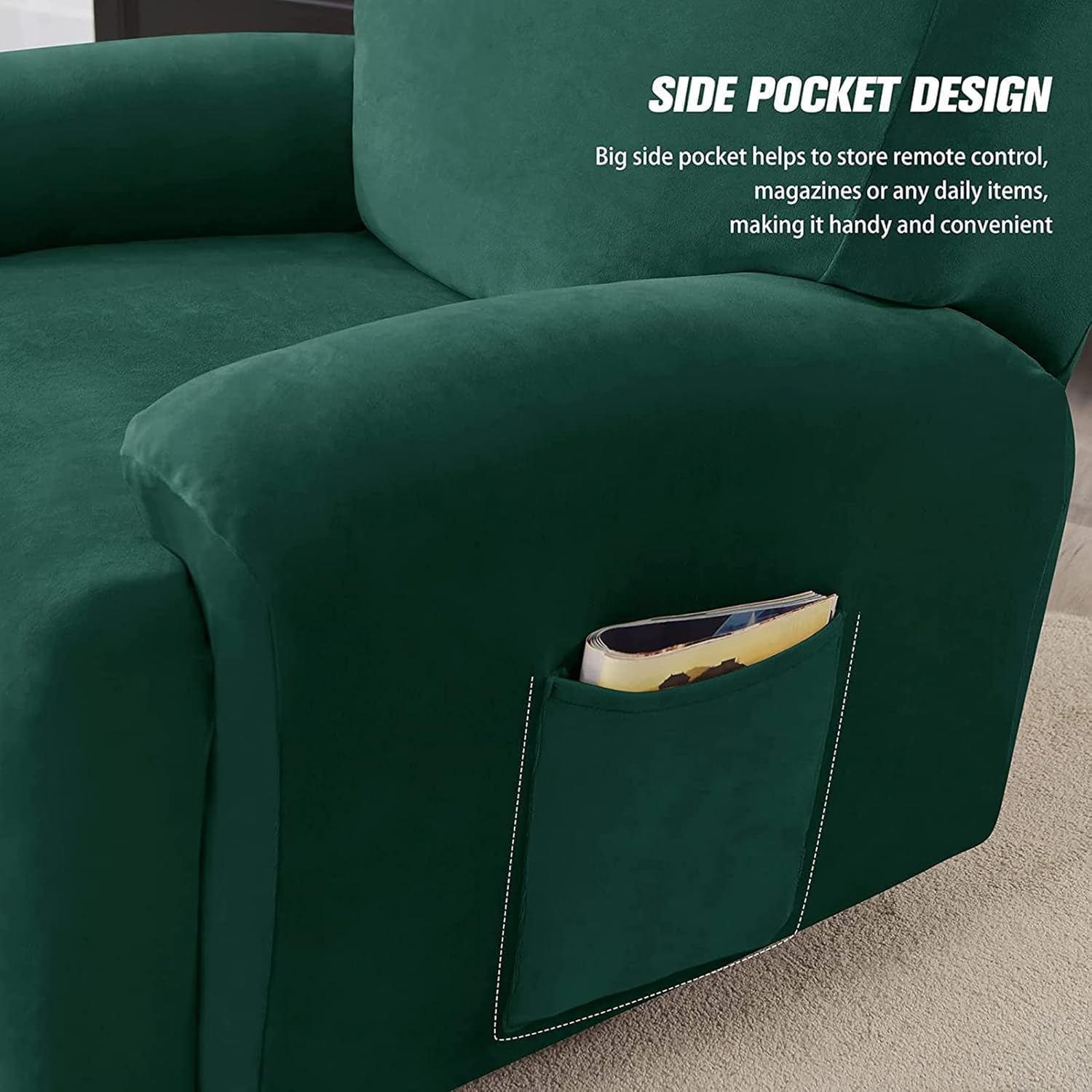 Fundas de terciopelo para sillas reclinables, fundas elásticas de 6 piezas, protector de muebles suave antideslizante con bolsillo, funda duradera para sofá biplaza para una fácil limpieza, color