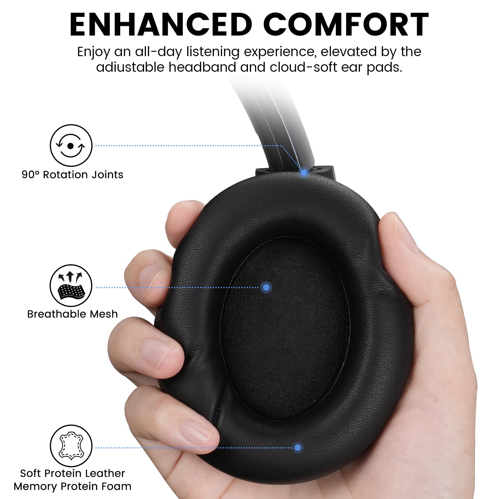 1Mii Y8+ Noise Cancelling Headphones Bluetooth, Wireless LDAC Hi-Res Audio, Custom EQ via App, 75H Playtime, Comfort Fit, Over Ear Headphones Foldable for Airplane Travel Home Office Black