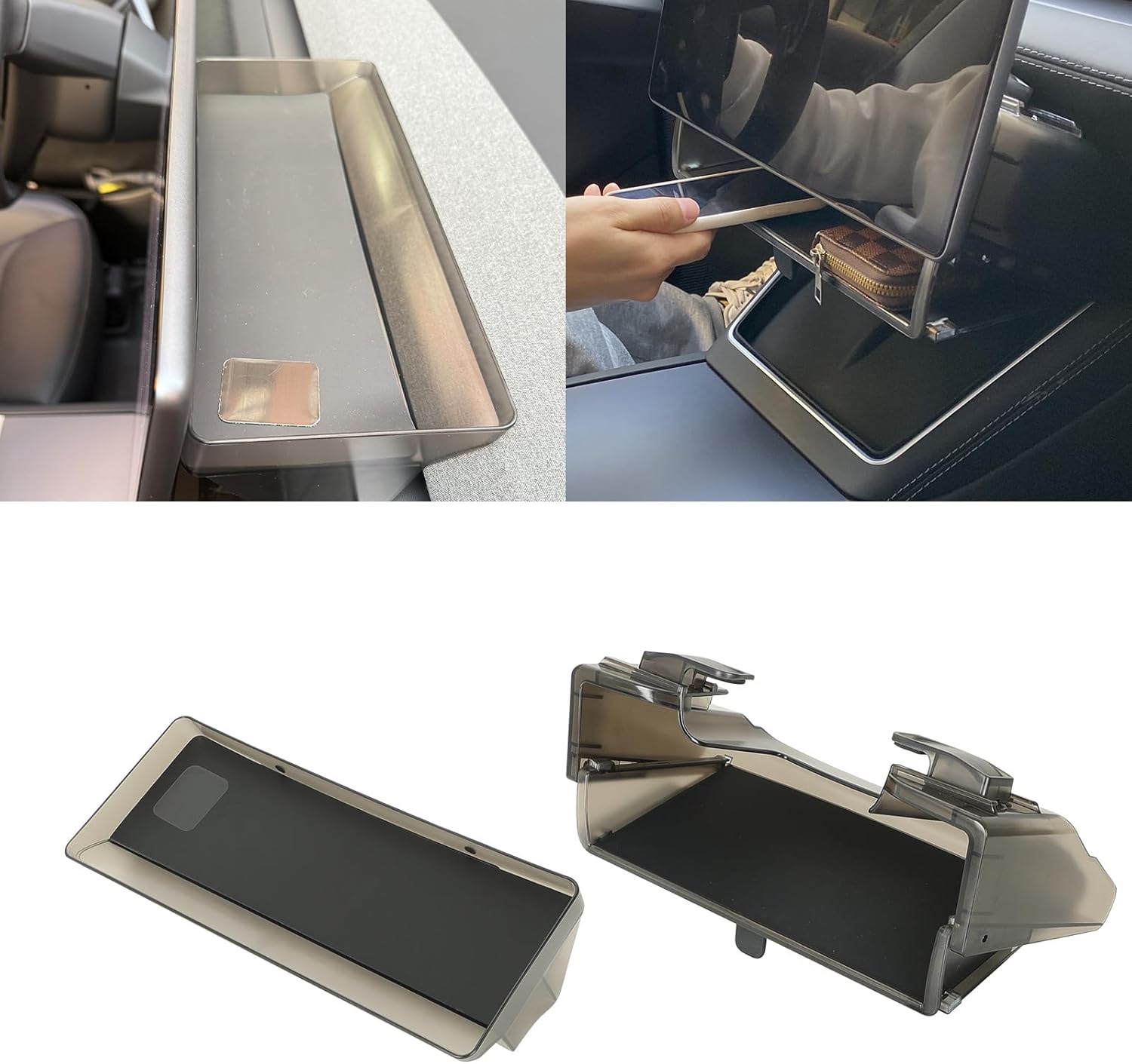 ROCCS Under Screen Storage Box Set Fit for Model Y Juniper & Model 3 Highland, ABS Magnetic Hidden Organizer with Non-Slip Pads,Upper & Lower Console Tray for 2024 2025 2026 Tesla Interior Accessories