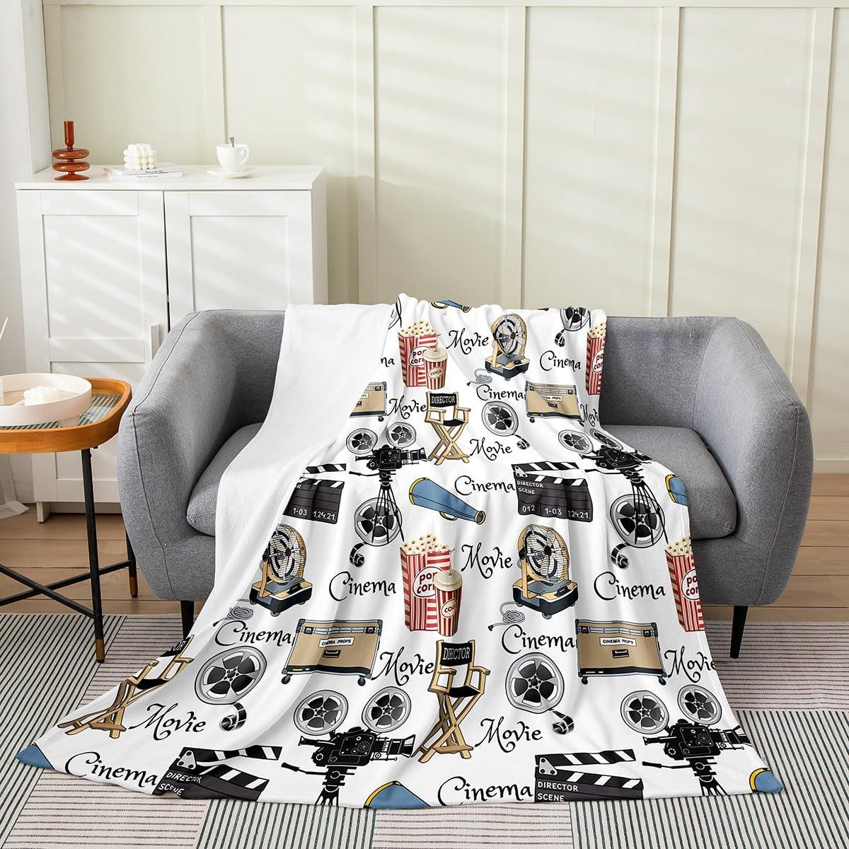 Movie Night All Season,Bed Blanket Single 50"x60" Cinema Plush Throw Blanket for Kids Movie Theater Decor Flannel Fleece Blanket Women Men Ultra Soft Decor Popcorn Home Theater