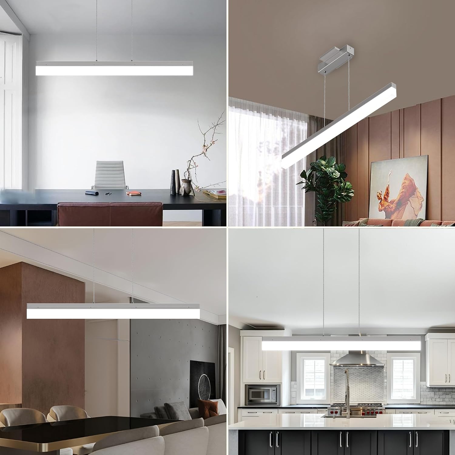 LEDMyplace 17W LED Rectangular Linear Pendant Light Fixtures, Kitchen Island Pendant Lighting, 1137 Lumens, 3000K Warm White, Modern Ceiling Hanging Lamp for Dining Room, Bedrooms, Hallway