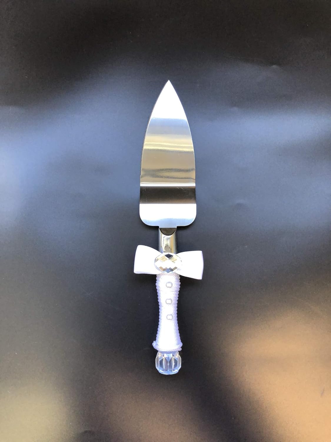 Abbie Home Bride and Groom Dressed Wedding Cake Knife Server Set with Rhinestone Bow Tie Decoration (DC9013)