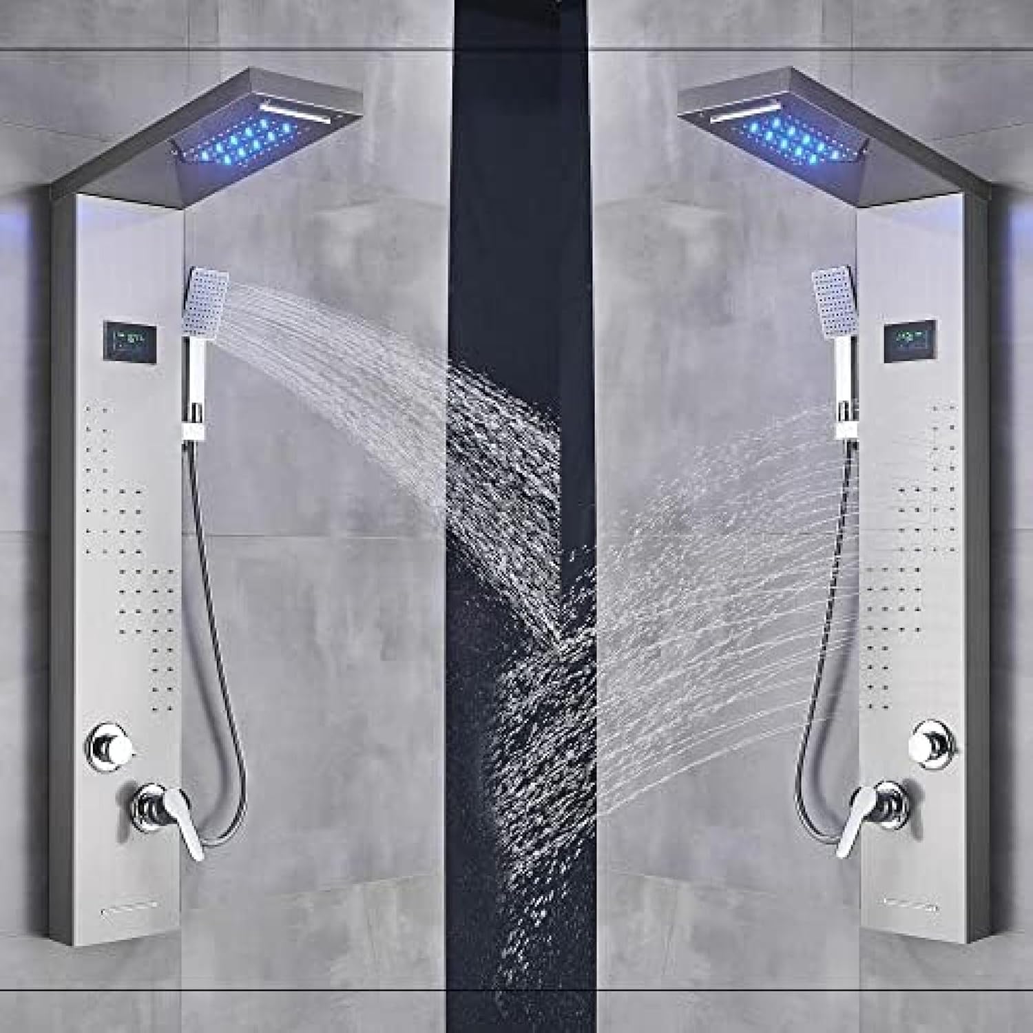 Shower System, Stainless Steel LED Shower Panel, Tower Rain, Waterfall Massage Nozzle System, Mixer Shower Column-Black 9001,Brushed Nickel 8013(Black 8011) (Brushed Nickel 8012)