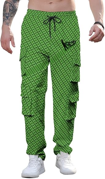 Lawn Mower Cargo Pants for Men Windproof Casual Joggers Pants Drawstring Hiking Workout Sweatpants with Multi Pockets