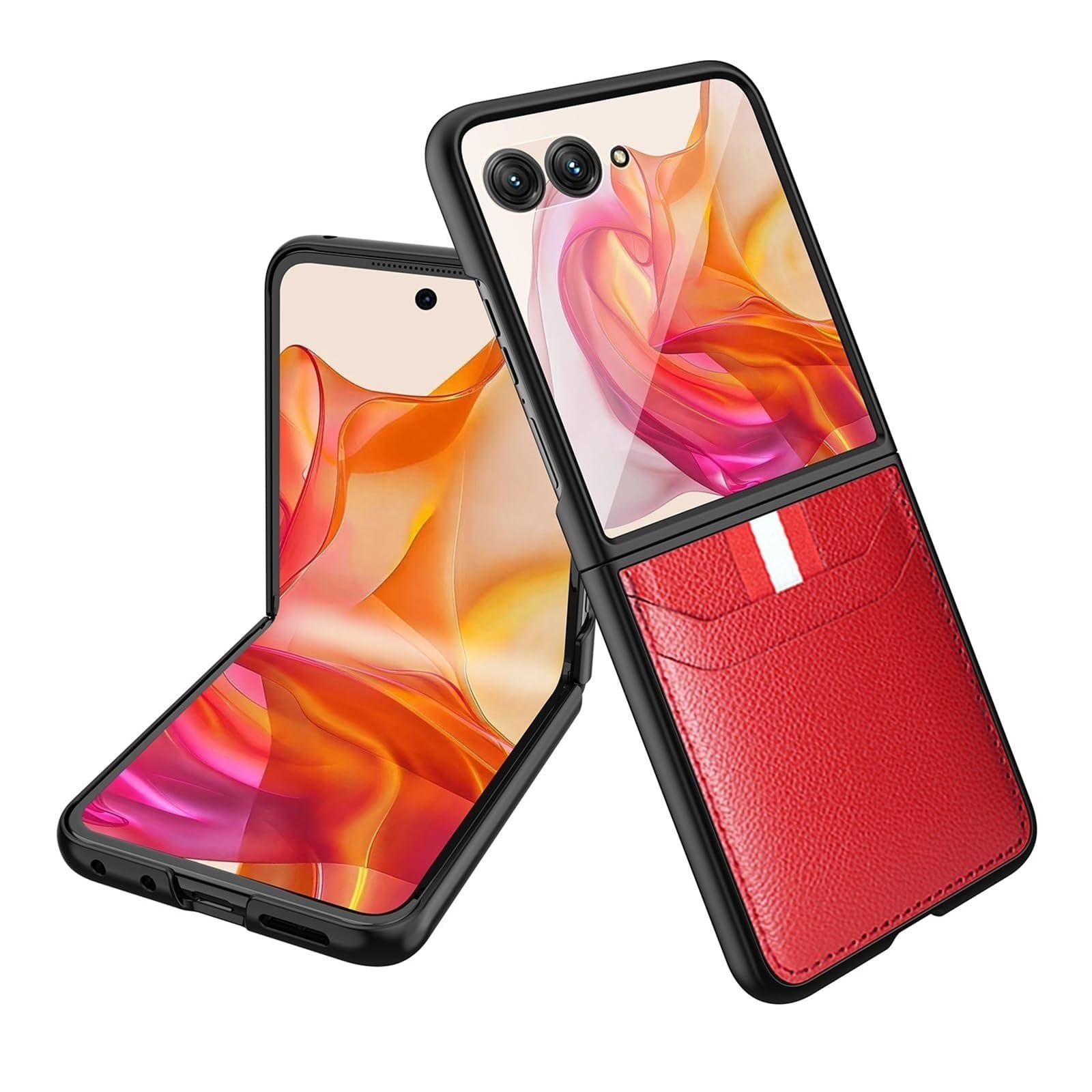 Pokrowiec na Motorola Razr 60 Ultra/60, szkło hartowane osłona ekranu osłona z przegródkami na karty portfel etui na telefon smukłe skórzane etui (czerwony, Razr 60 Ultra)