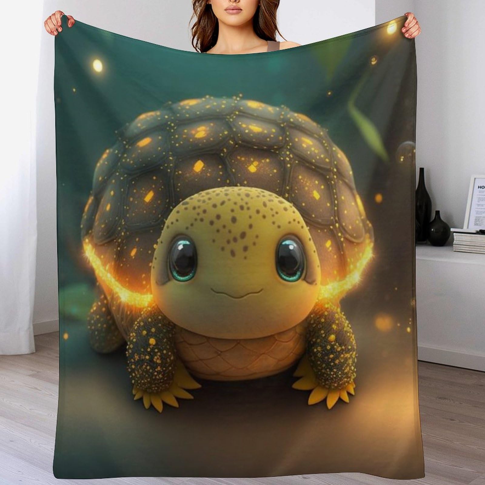 Couverture jeté flannel tortue 100x130cm très doux pour canapé