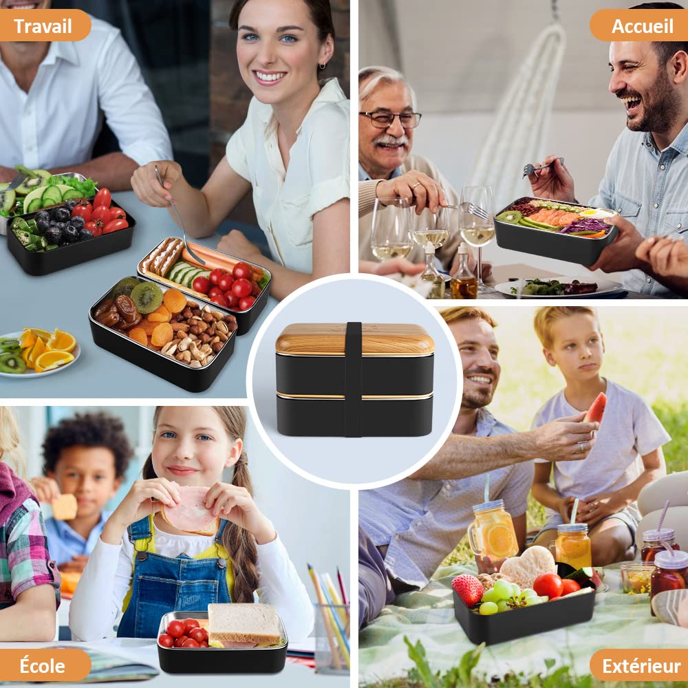 Bento Box Adult Lunch Box, 1400ML 4 Compartment Stainless Steel Bent