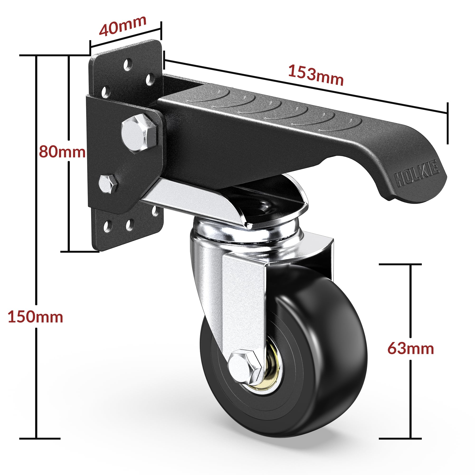 HOLKIE Roulettes amovibles Roulettes robustes avec fonction de déplacement et de retrait d'une charge maximale de 315 kg (4 roulettes) pour les postes de travail ou d'autres équipements