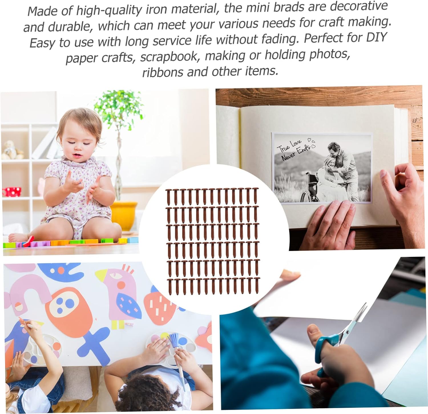 TEHAUX 200Pcs Decorative Iron Nails Mini Claw Brads for Crafts Durable DIY Accessories Antique Safe for Scrapbooking and Creative Projects