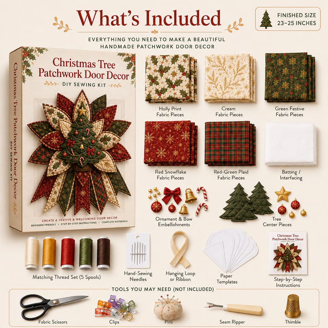 Kit Cucito Fuoriporta Natalizio Trapuntato,Kit‑DIY Adatto Ai Principianti (C)