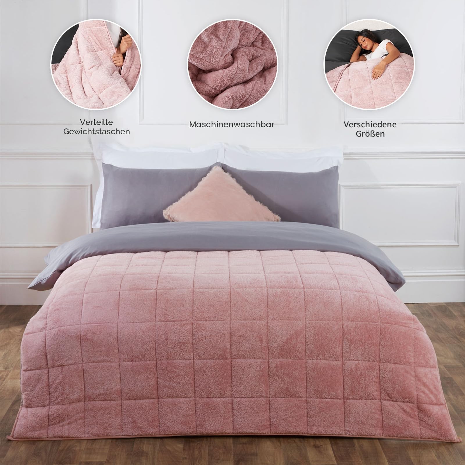 Brentfords Schwere Decke aus Teddy-Fleece 150x200 cm 8 kg Rosa