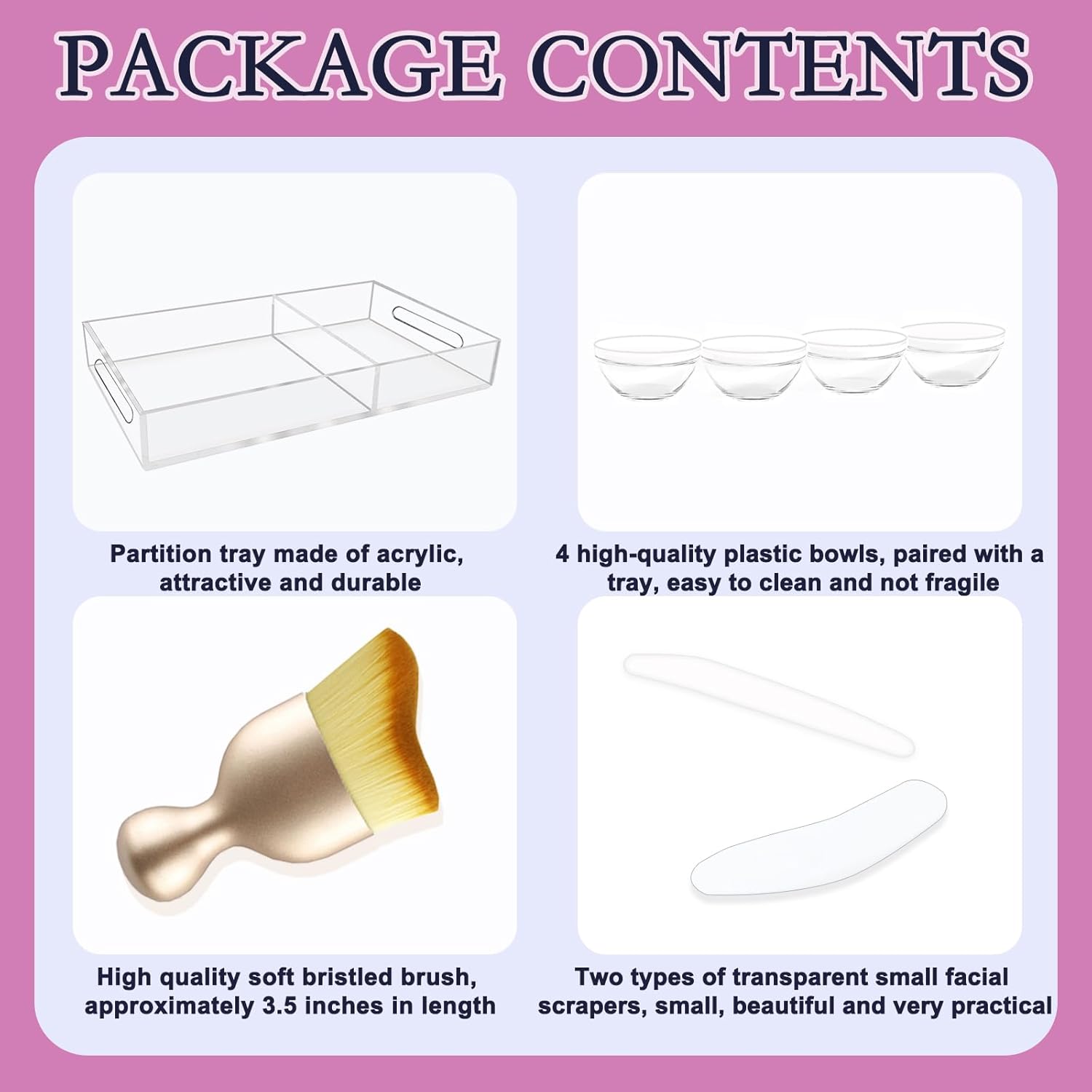 LUGUNU Multipurpose Acrylic Tray Set, 10X6.1X1.3inches Pedicure Tray, SPA Tray,Foot Care, Foot SPA, Tray Set Includes 4 Acrylic Bowls, Brush and Small Scraper Spoon