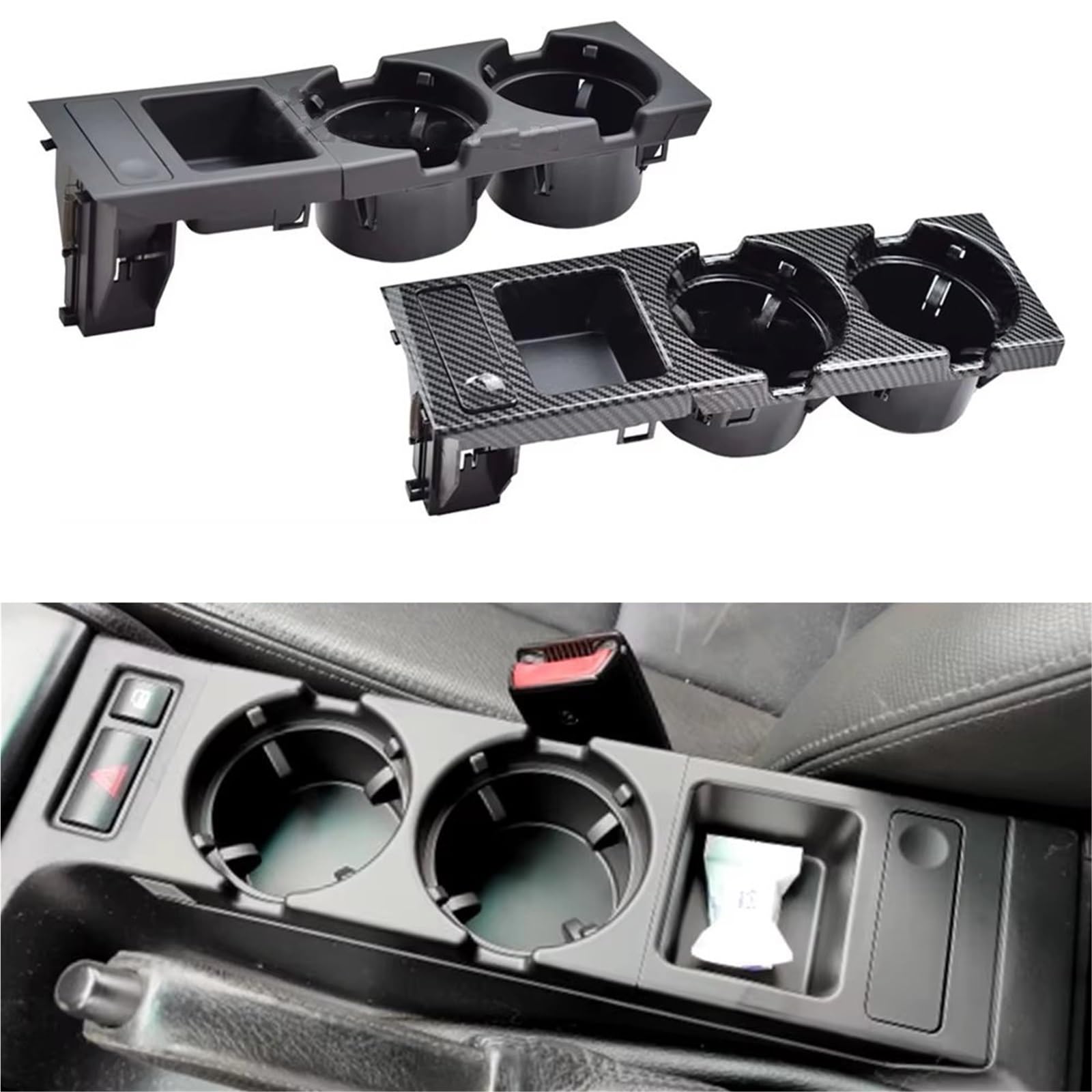 Compatible Con Para 330i 2001 2002 2003 2004 2005 2006 Consola Central Del Coche Portavasos Portabotellas Bandeja Para Monedas(Black-1 Set)