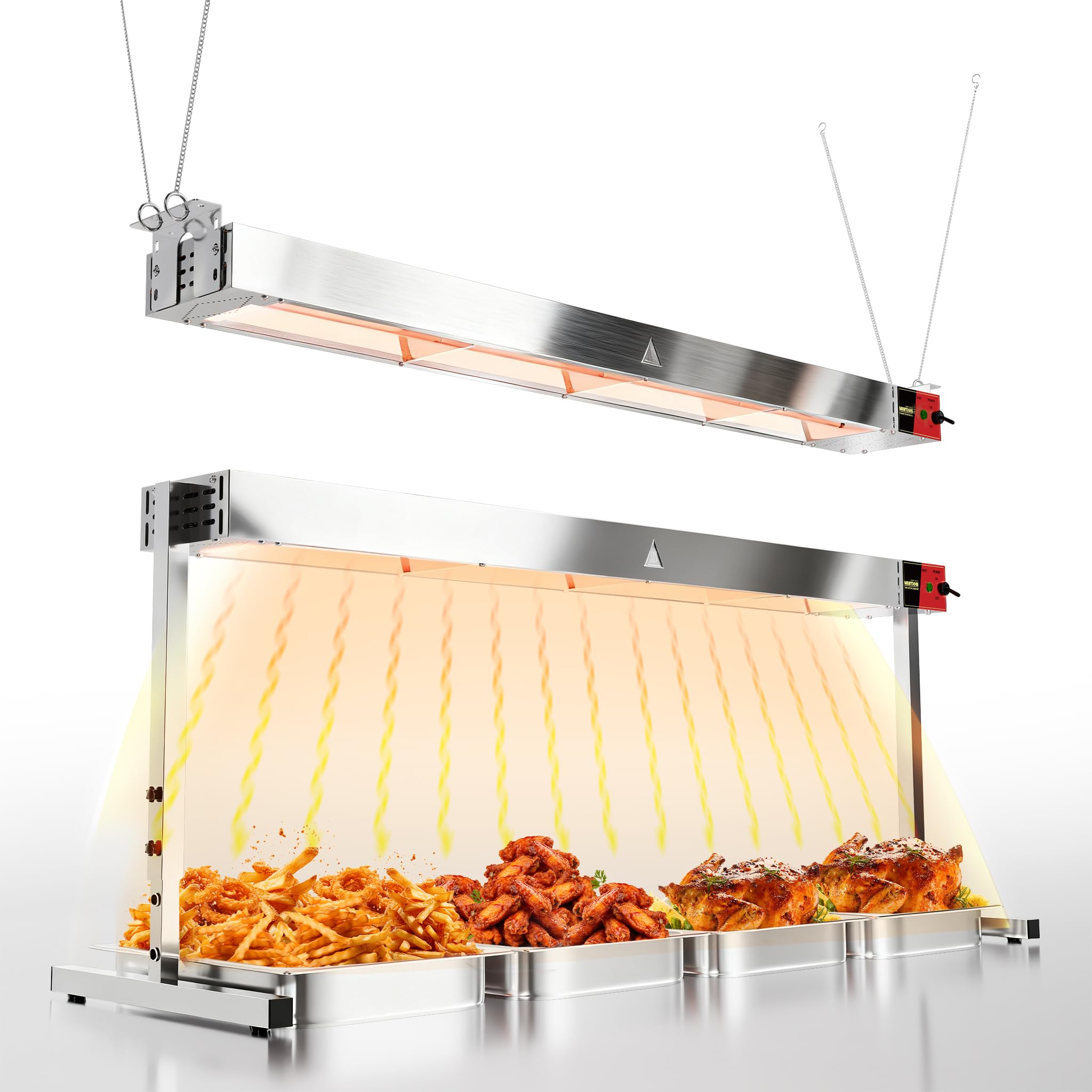 WantJoin Food Heat Lamp 48'' - 1450W Commercial Food Warmer Lamp Overhead Hanging & Standing Electric Strip Heating Lamps for Buffet Catering