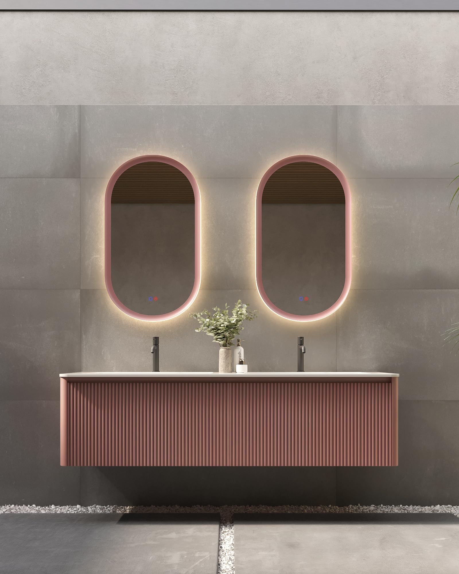 Mice - Espejo Elíptico, Retroiluminado, 3 Tonos de Luz - Espejo con luz Led de Maquillaje - Espejos con luz para Baño - Vestidor - Pasillo - Centro Estetica - Color Azul Oceano