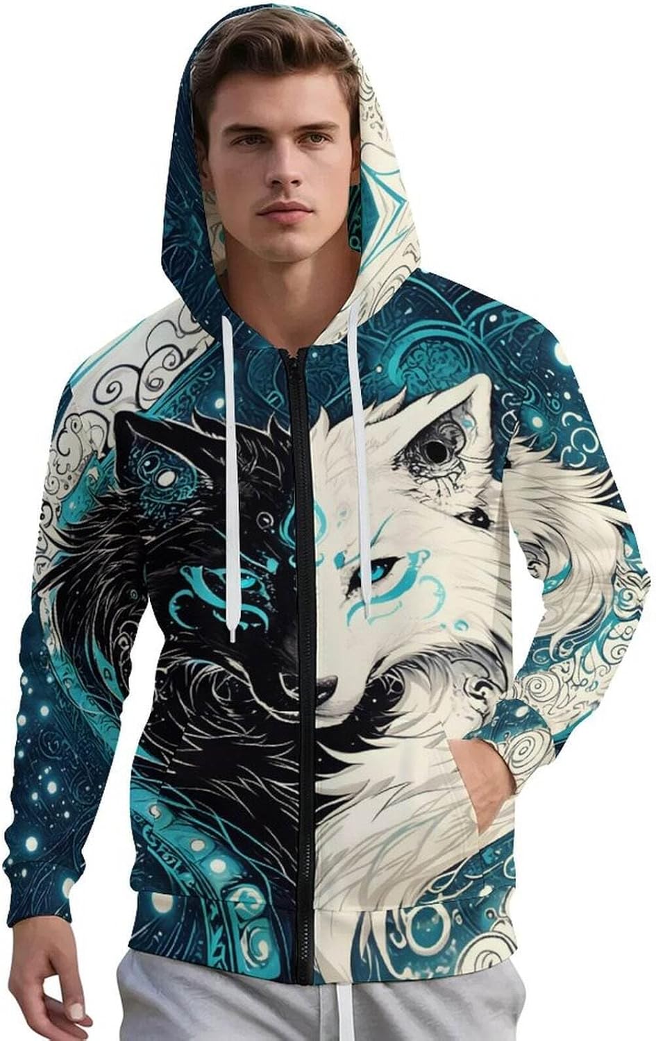 Mens Cool Novelty 3D Graphic Full Zip Up Hoodie Streetwear Oversize Hooded - Image 2