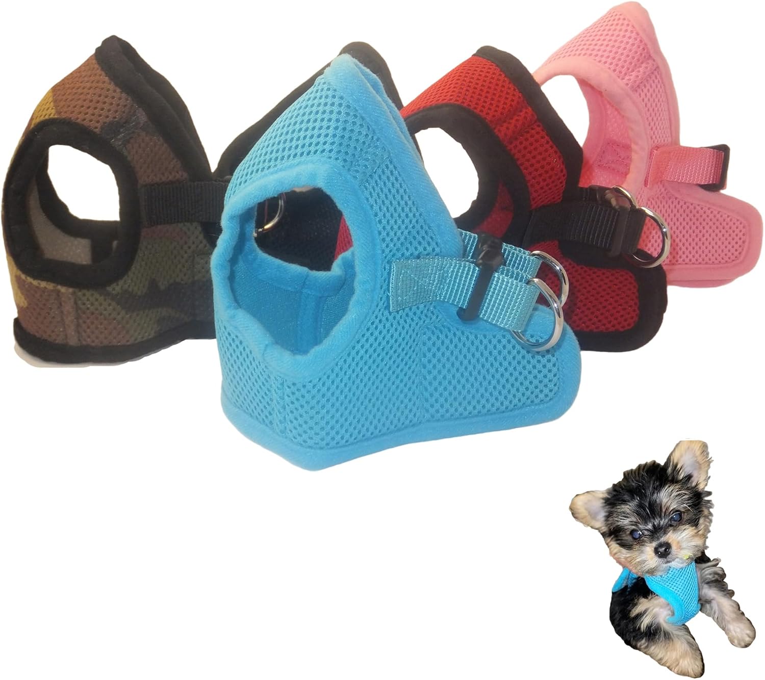 Soft No Pull Step-in Dog Harness Small Dog XXS XS Vest for Teacup, Chihuahua,Yorkie, Pomeranian Dog Vest Harness for Puppy Sky Blue Mesh Comfy(2-4 lbs)