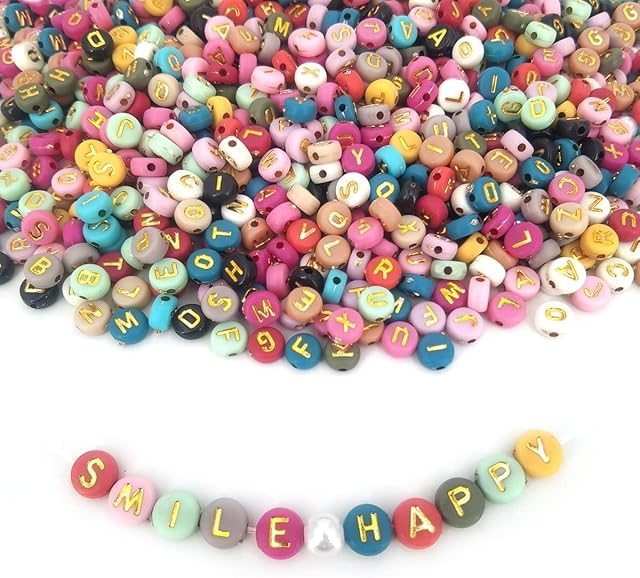Luyi-Life 1200pcs Alphabet Letter Bead Acrylic Letter Beads Round Mixed A-Z Spacer Loose Beads with 1 Roll Crystal String Cord for Jewelry Making DIY Bracelets, Necklaces, Key Chains (4mm x 7mm)