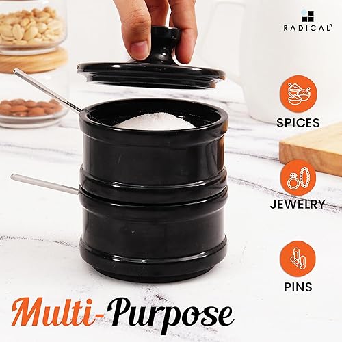 Miniatura 4 de Radicaln Bodega doble de sal de 5 pulgadas hecha a mano con tapa, cuencos de sal y pimienta de 2 pulgadas, ideal para joyas, mantequilla, azúcar