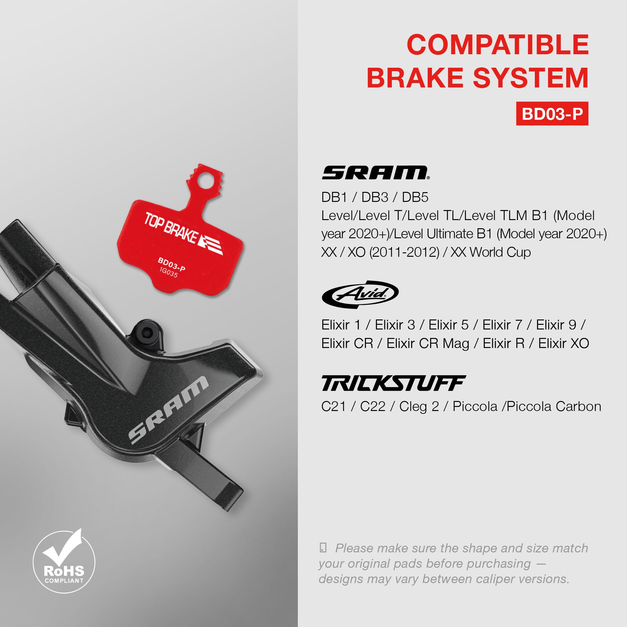 TOP BRAKE Pastillas de Freno de Disco compatibles con Sram Level T/TL/Ultimate B1, XX/X0/XXWC, DB1/3/5；Avid Elixir 1/3/5/7/9/R/ER/CR mag | MTB Trail Gravel Cross Country(XC) Racing Cycling