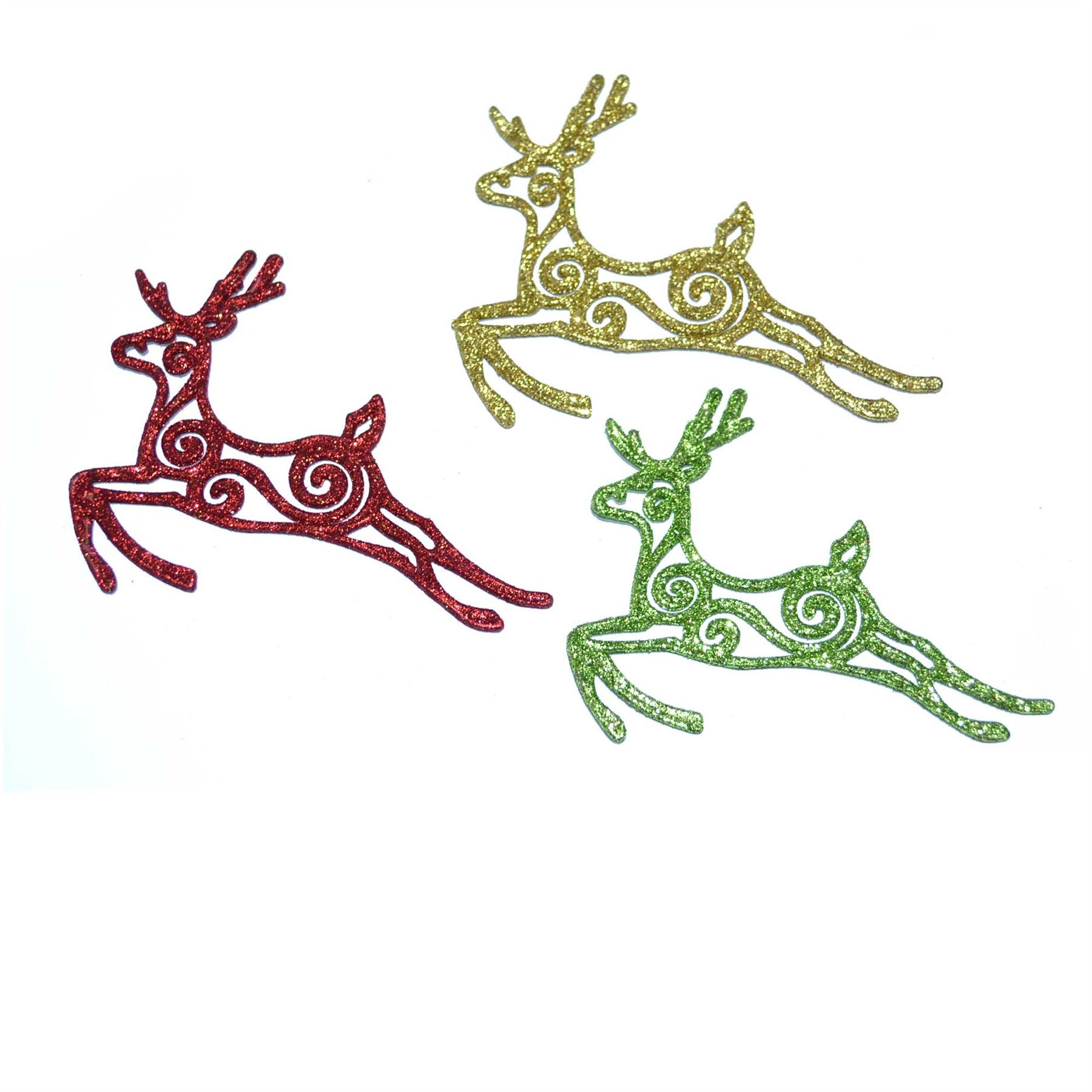 Gifts 4 All Occasions Limited SHATCHI 3pcs Glitter Reindeer Christmas Tree Xmas Party Hanging Ornament Decorations, Multi, SHATCHI - 511