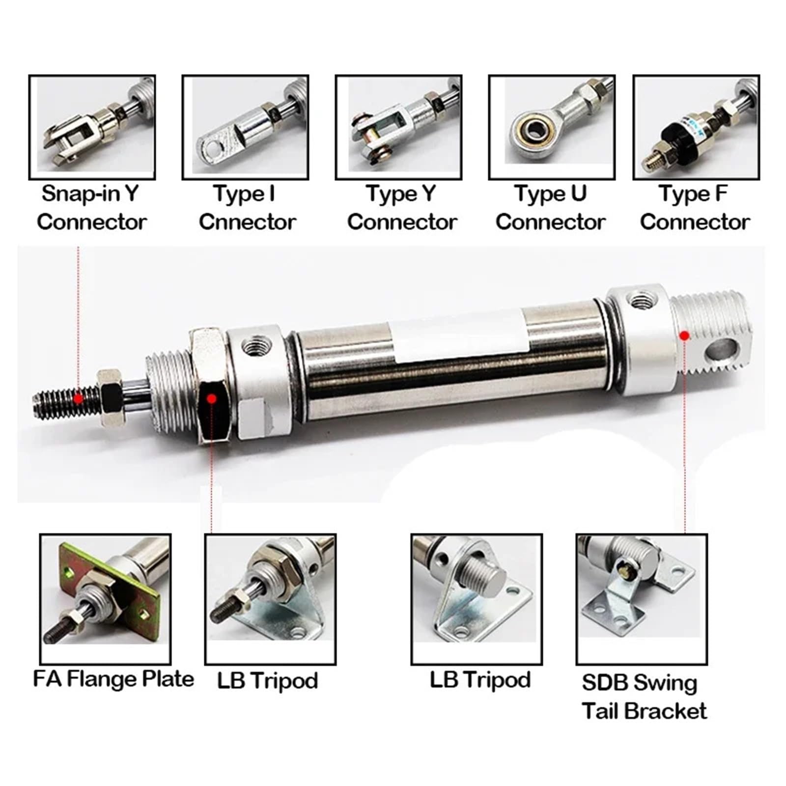 MA25 Pneumatikzylinder Bohrung 25 mm, Hub 25-500 mm, kleiner Kolben aus Edelstahl, Mini-Zylinder mit Doppelwirkung (MA25x75-CA-S)