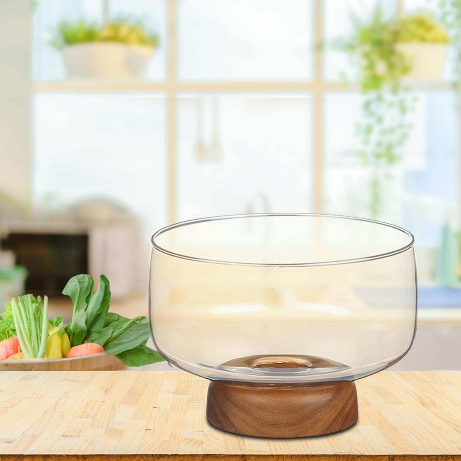Fenteer Cuenco de Vidrio para Ensalada, frutero de Vidrio, Cuenco Decorativo para postres, para Sala de Estar, Verduras, Aperitivos, Ámbar