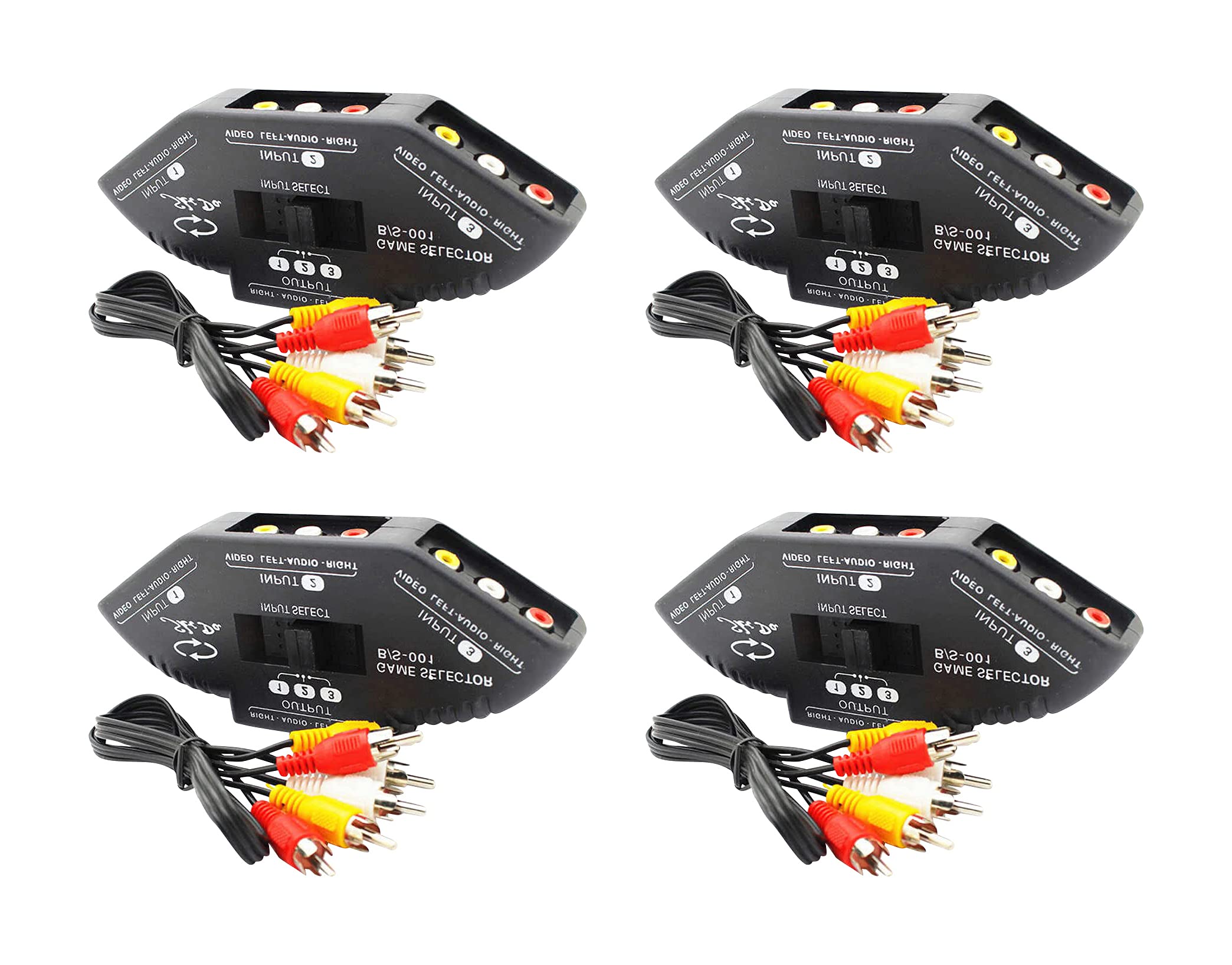 Microware 3-Way Audio Video AV RCA Switch Selector Box Splitter+3 Way RCA Cable for Xbox XBOX360 DVD PS Black (Pack of 4)