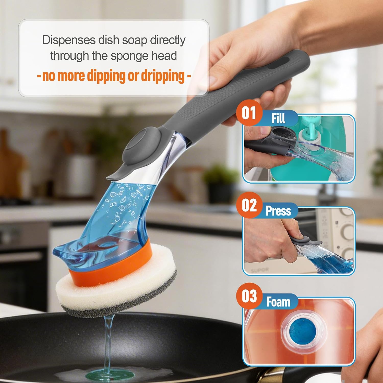 CLEANHOME Dish Wand with Soap Dispenser Scrubber Brush image 4
