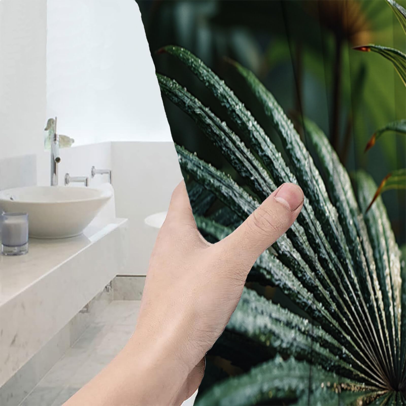 Rideau Douche,Rideau Baignoire Lavable en Machine Rideaux Douche Tissus Lavable Rideau De Baignoire Lavable pour Salle De Bain Domicile Baignoire Famille,Feuilles Vertes Texturées,