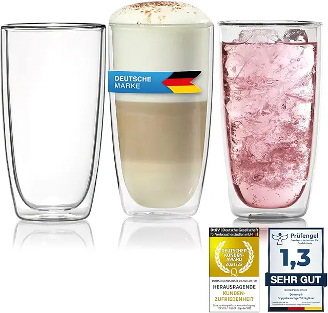 Dimono Doppelwandiges Isolierglas 2er Set - Borosilikatglas für Heiß & Kalt