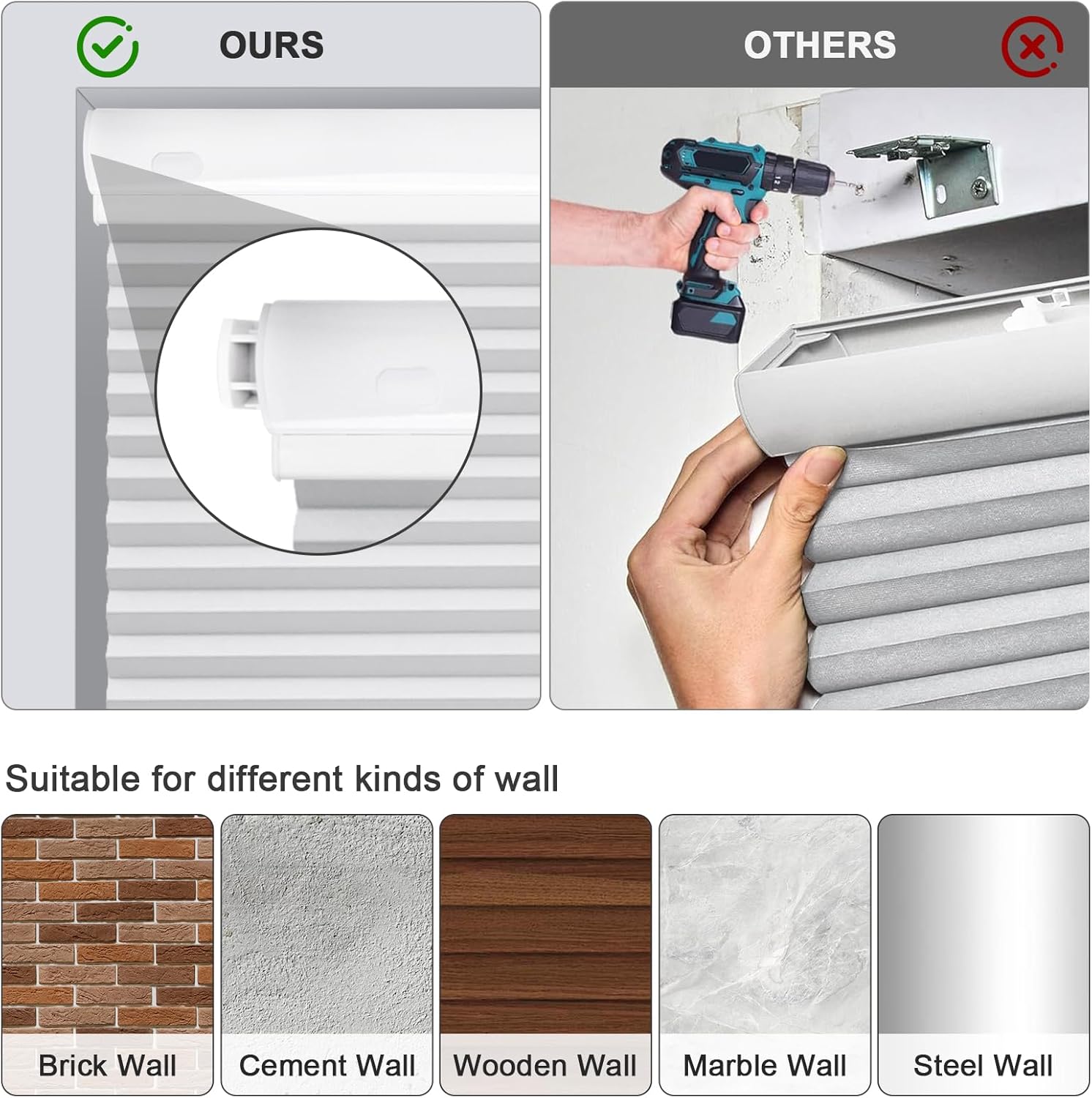 Blackout Top Down Bottom Up Cellular Window Blinds No Drill 1.5’’ Single Cell Honeycomb Shades Easy to Install Blinds Window Treatment,Blackout White,32'' W x 48'' H