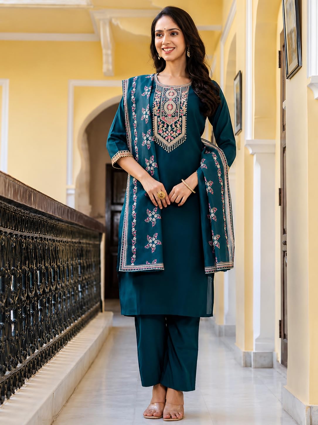 Rutsh Fashion Women's Embroidered Straight Kurti Set with Dupatta |Diya 2-picture-10