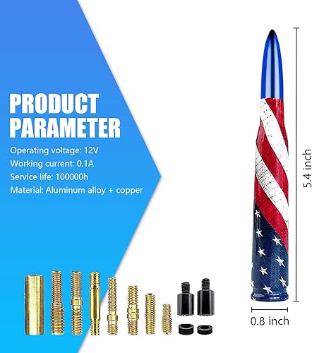 Miniatura 2 de 1 antena de bala modificada para automóvil, antena de seguridad antirrobo decorativa personalizada con bandera estadounidense de 5.5 pulgadas, señal