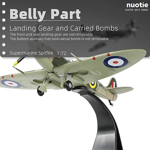Miniatura 5 de Modelo Spitfire Fighter a escala 172, modelo legendario de combate de la Segunda Guerra Mundial, modelos de avión de metal fundido a presión para