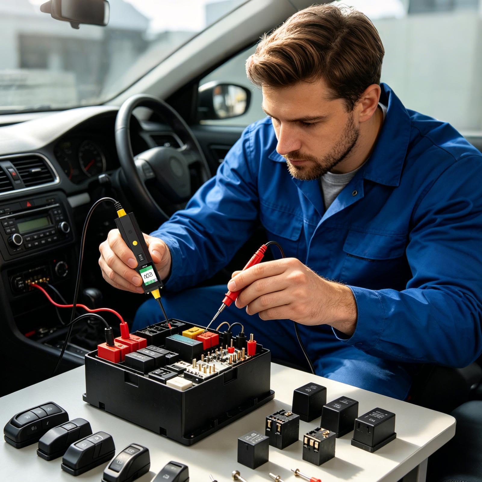 Detector de cortocircuitos para coche con luz, sin contacto LCD