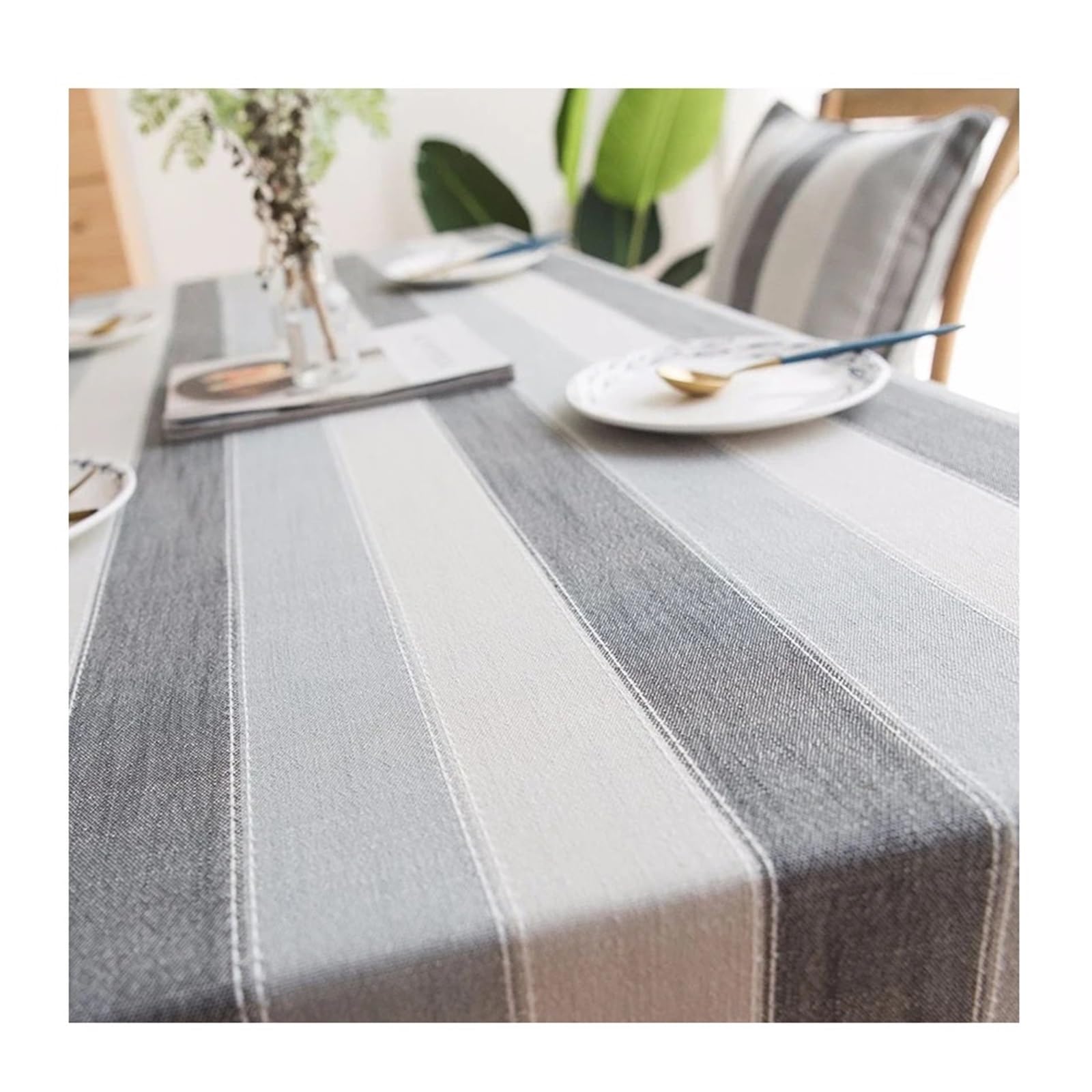 FonHNDG Striped Tablecloth Cotton Linen Tablecloth,Multiple Color Stripe Tassels Rectangle Dust-Proof Table Cover,For Dinning Party Tea Decoration(Grey,140x180cm)