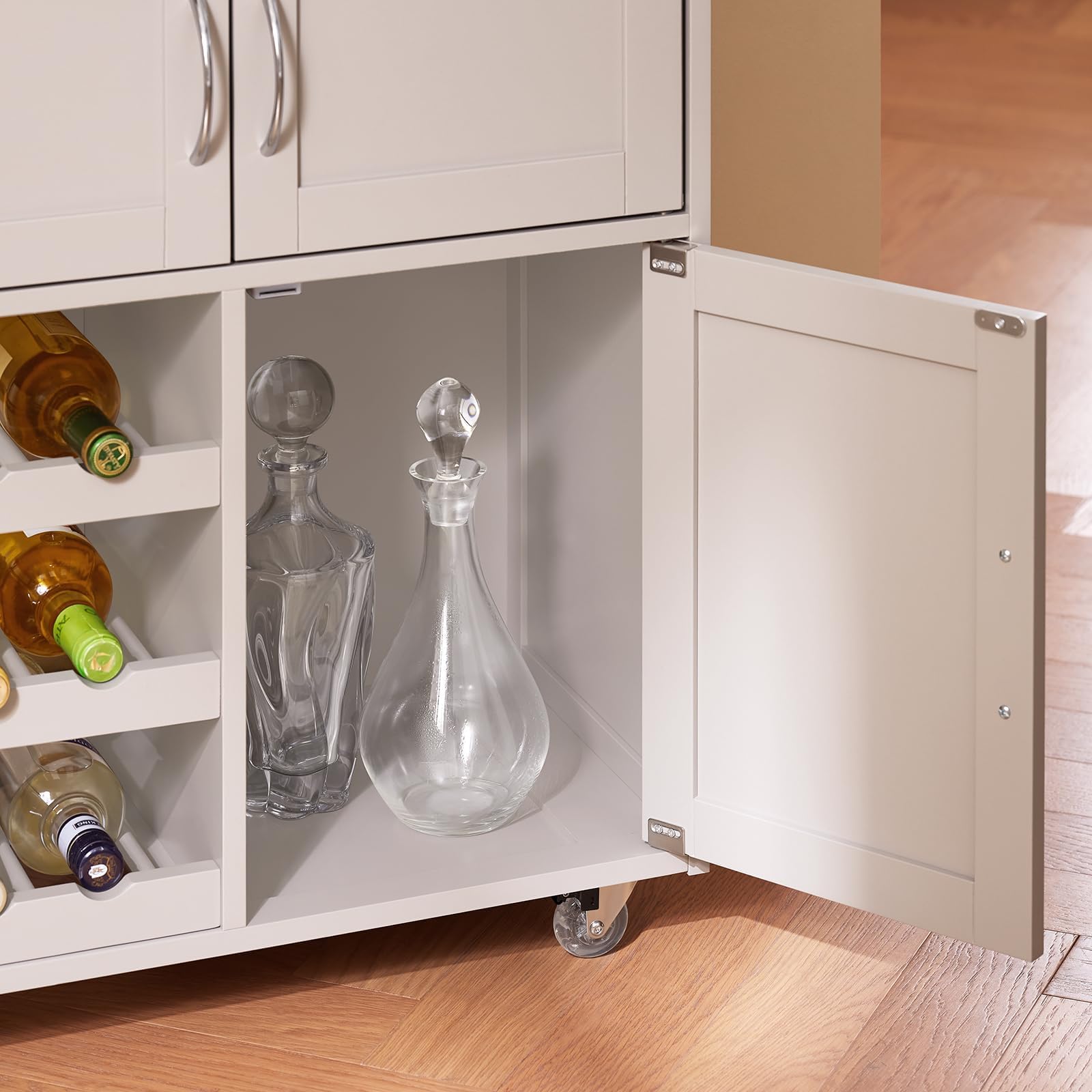 SoBuy Mueble Auxiliar de Cocina con Ruedas y botellero 67 × 86 × 38 cm | Carrito auxiliar de cocina con ruedas, encimera de madera de caucho y cajón, ideal para la cocina y el comedor MDF FKW45-KA