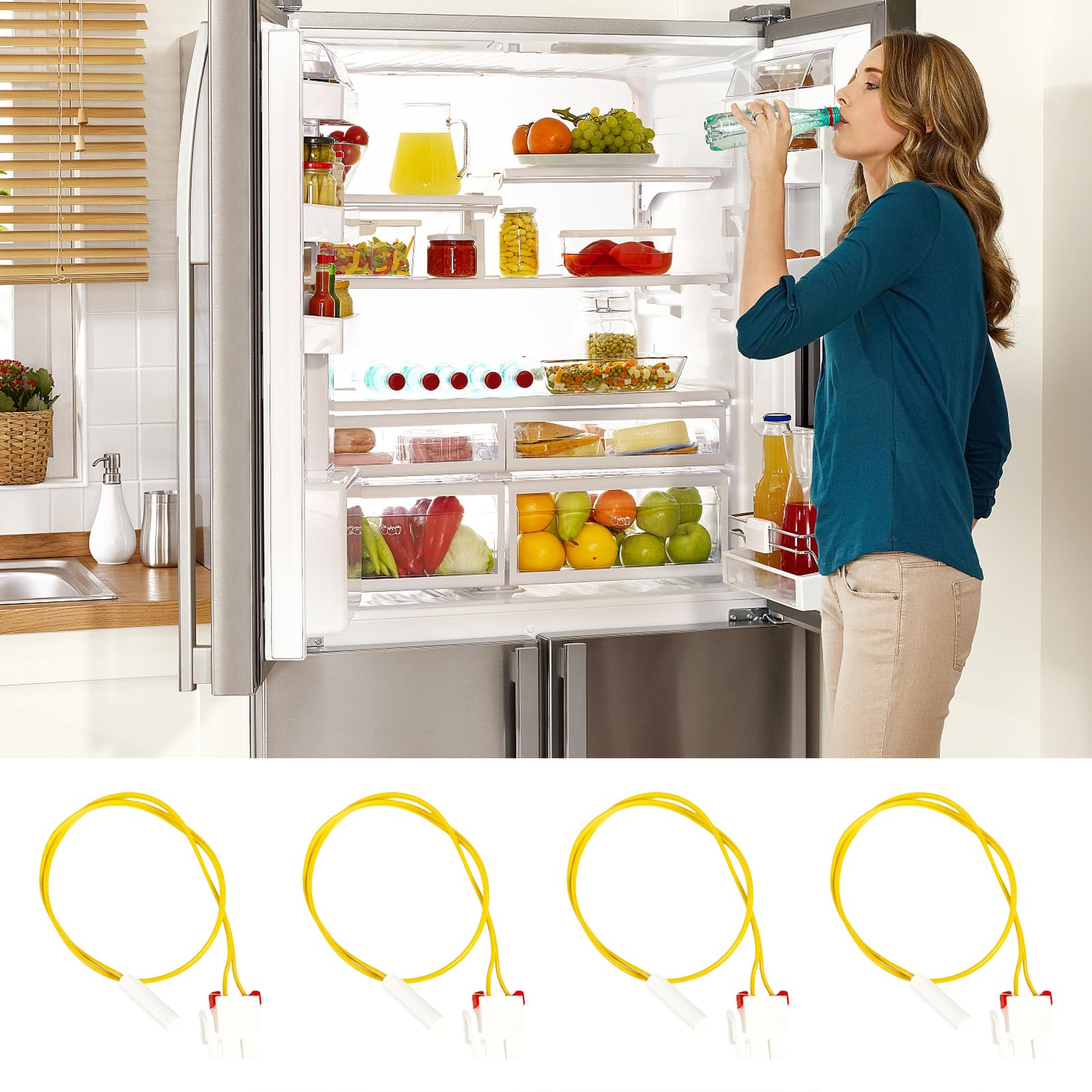 WEISUYUUS Set of 4 Refrigerator Temperature Sensors Defrost Function Probe Refrigerator Sensors Efficient Appliance Accessories